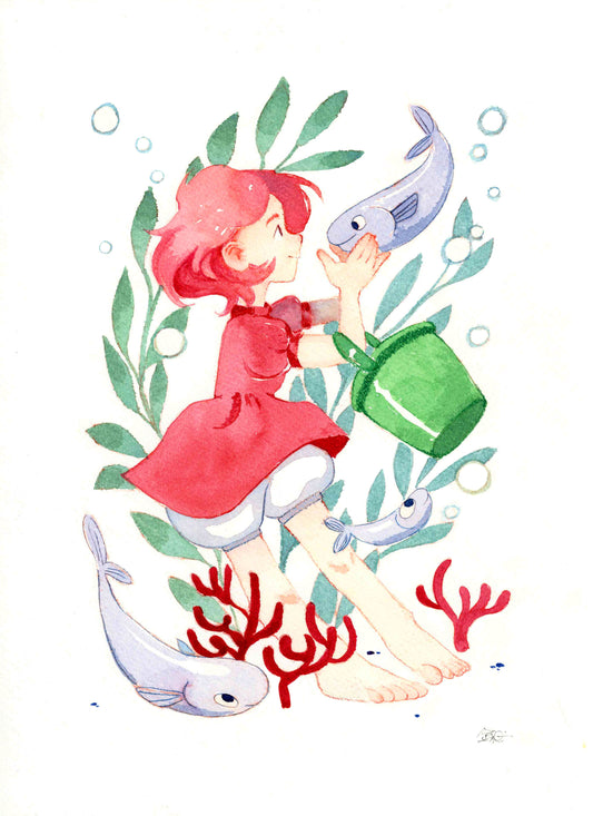 Ghibili Inspired 5x7 Watercolor Postcard Print